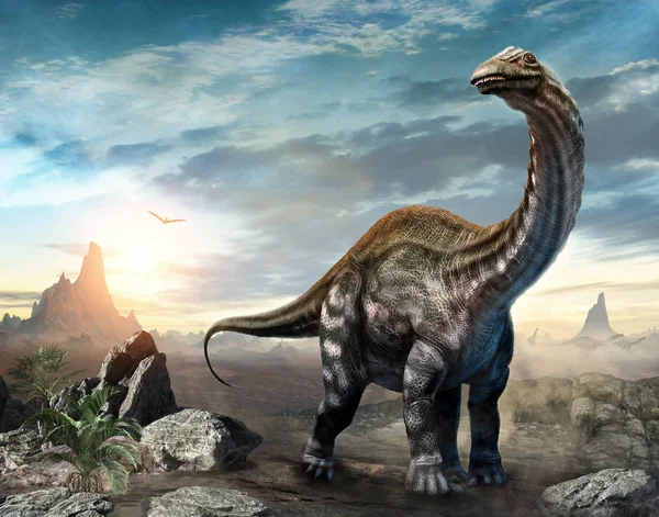 Apatosaurus dinozor sahnesi 3d illüstrasyon