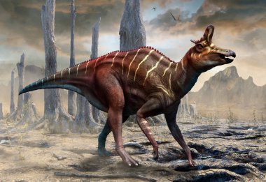 Lambeosaurus Kretase dönemi sahne 3d illüstrasyon