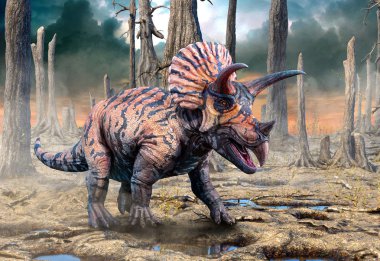 Kretase dönemi sahnesinden Triceratops 3d illüstrasyon