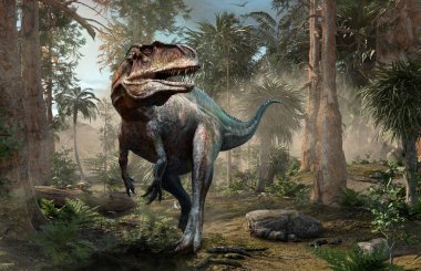 Acrocanthosaurus orman sahnesi 3d illüstrasyon