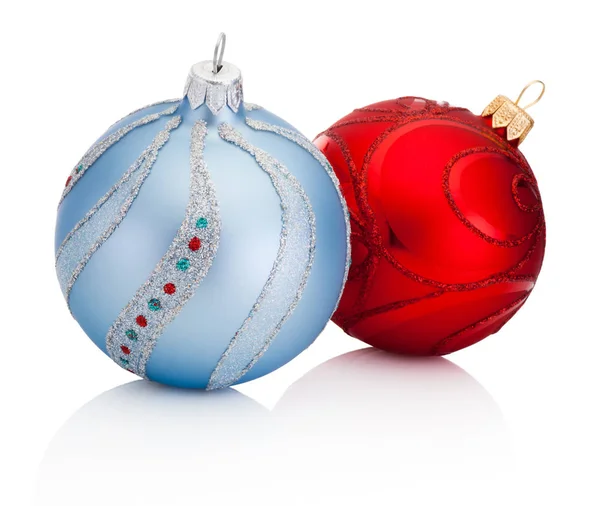 Blauw Rood Decoratie Kerstballen Geïsoleerd Witte Achtergrond — Stockfoto