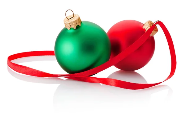 Two Christmas Bauble Ribbon Isolated White Background — Stock Photo, Image