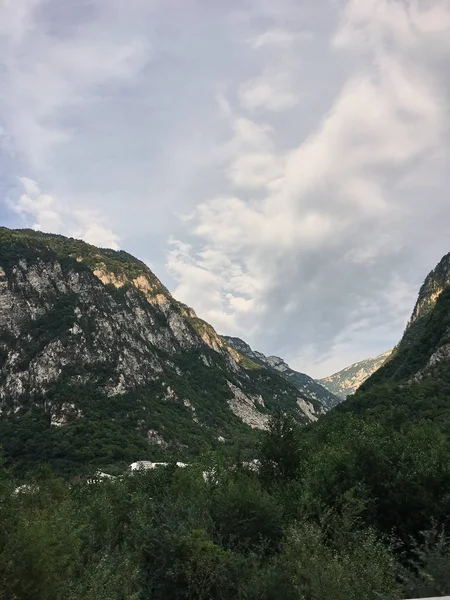 Landscape of a valley of a mountain valley, mountains with snow-capped peaks, mountain peaks, Georgia, Caucasus