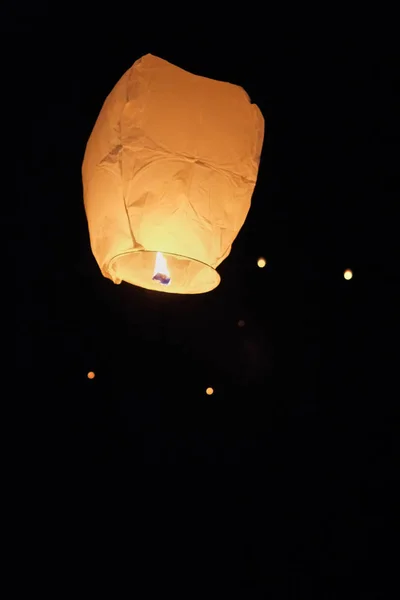 Latarnia Niebo Pływające Nocne Niebo Festiwalu Pingxi Chiński Tekst Jest — Zdjęcie stockowe