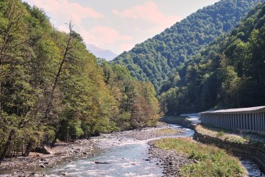 Muhteşem manzara dağ nehir şelale dağlarda. Balea şelale dağlarda. çevre yolu. Yürüyüş seyahat kavramı