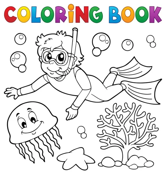 Coloring Book Boy Snorkel Diver Eps10 Vector Illustration — Stock Vector