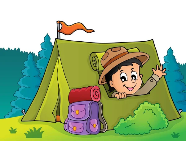 Scout Dans Tente Thème Image Eps10 Illustration Vectorielle — Image vectorielle