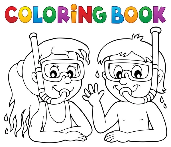 Coloring Book Children Snorkel Divers Eps10 Vector Illustration — Stock Vector