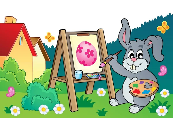 Easter Bunny Painter Theme Eps10 Vector Illustration — Stock Vector