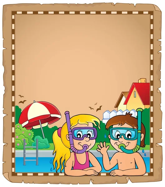 Niños Buceadores Snorkel Pergamino Eps10 Vector Ilustración — Archivo Imágenes Vectoriales