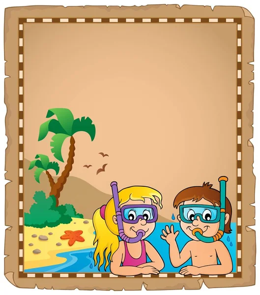 Kinderen Snorkel Duikers Perkament Eps10 Vector Illustratie — Stockvector