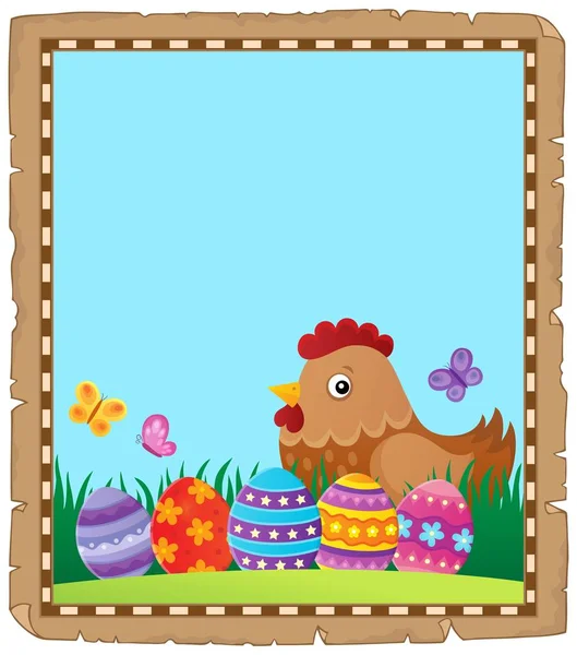 Pergamin Kurą Wielkanocną Jajkami Ilustracja Wektora Eps10 — Wektor stockowy