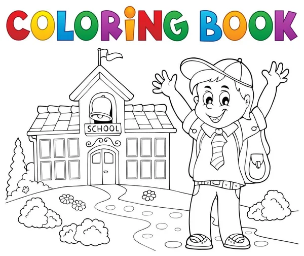 Kolorowanie Książki Uczeń Szczęśliwy Chłopiec Tematu Ilustracja Wektorowa Eps10 — Wektor stockowy