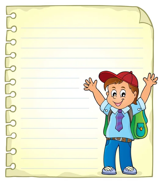 Notepad Pagina Met Vrolijke Pupil Jongen Eps10 Vector Illustratie — Stockvector