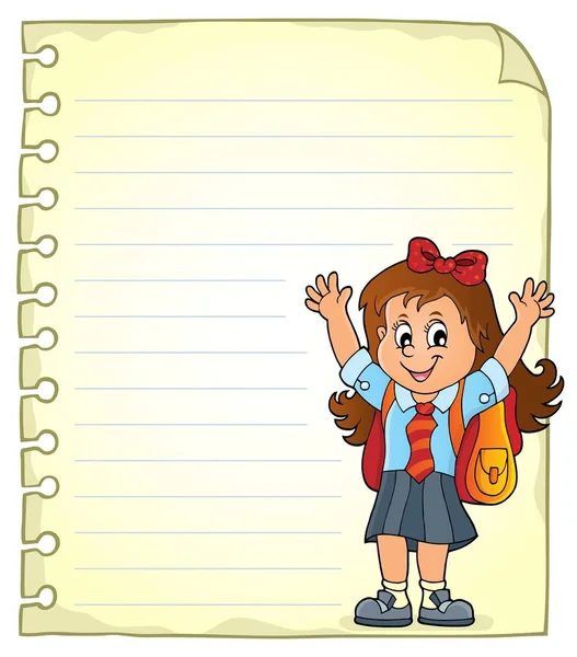 Notepad Page Happy Pupil Girl Eps10 Vector Illustration — Stock Vector