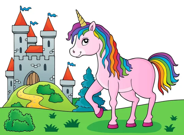 Happy Unicorn Topic Image Eps10 Vektor Ilustrasi - Stok Vektor