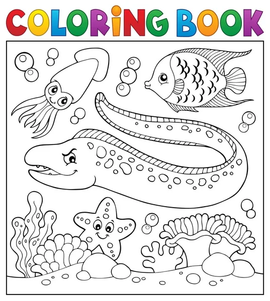 Livro Para Colorir Tema Vida Marinha Eps10 Ilustração Vetorial —  Vetores de Stock