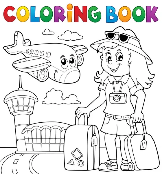 Libro Para Colorear Mujer Turista Tema Eps10 Vector Ilustración — Vector de stock