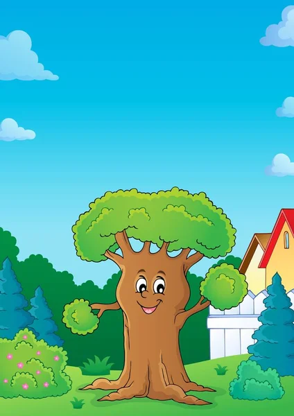 Alegre Árbol Tema Imagen Eps10 Vector Ilustración — Archivo Imágenes Vectoriales