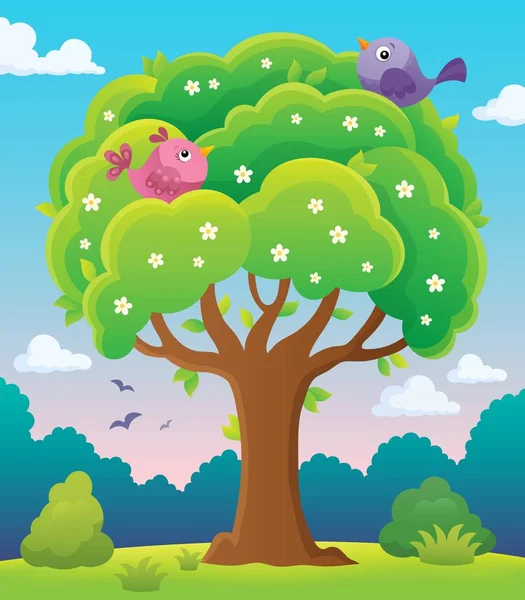 Springtime Träd Ämnet Bild Eps10 Vektorillustration — Stock vektor