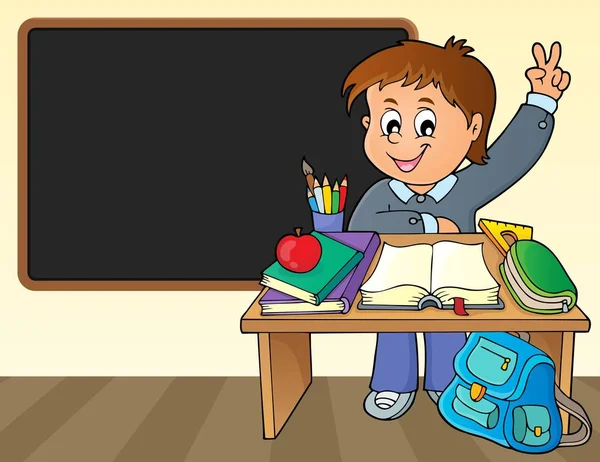 学校机のテーマ画像 Eps10 ベクトル図の背後にある少年 — ストックベクタ
