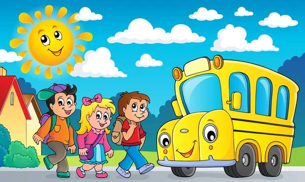Bambini Tema Scuolabus Immagine Eps10 Vettoriale Illustrazione — Vettoriale Stock