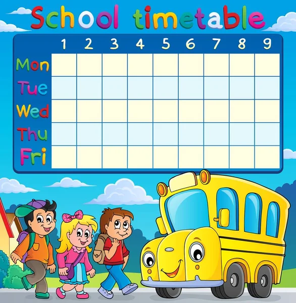 Schulfahrplan Mit Kindern Und Bus Eps10 Vektor Illustration — Stockvektor
