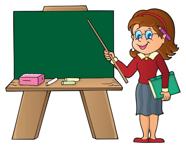 Professora Junto Quadro Escolar Ilustração Vetorial Eps10 — Vetor de Stock