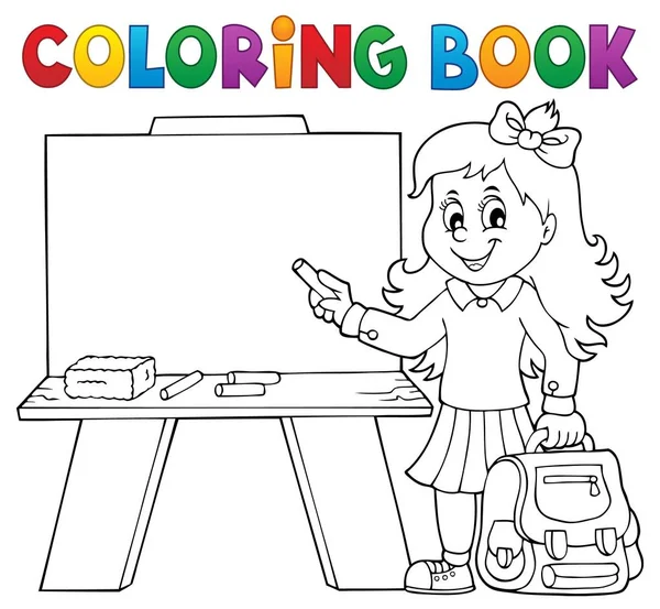 Libro Para Colorear Tema Niña Alumno Feliz Eps10 Ilustración Vectorial — Vector de stock