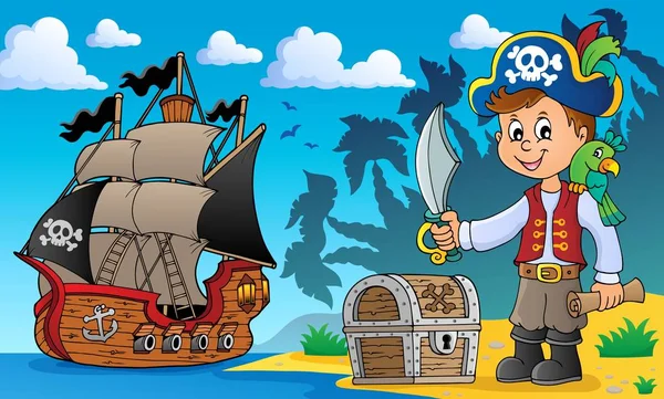 Изображение Темы Пиратского Мальчика Векторная Иллюстрация Eps10 — стоковый вектор