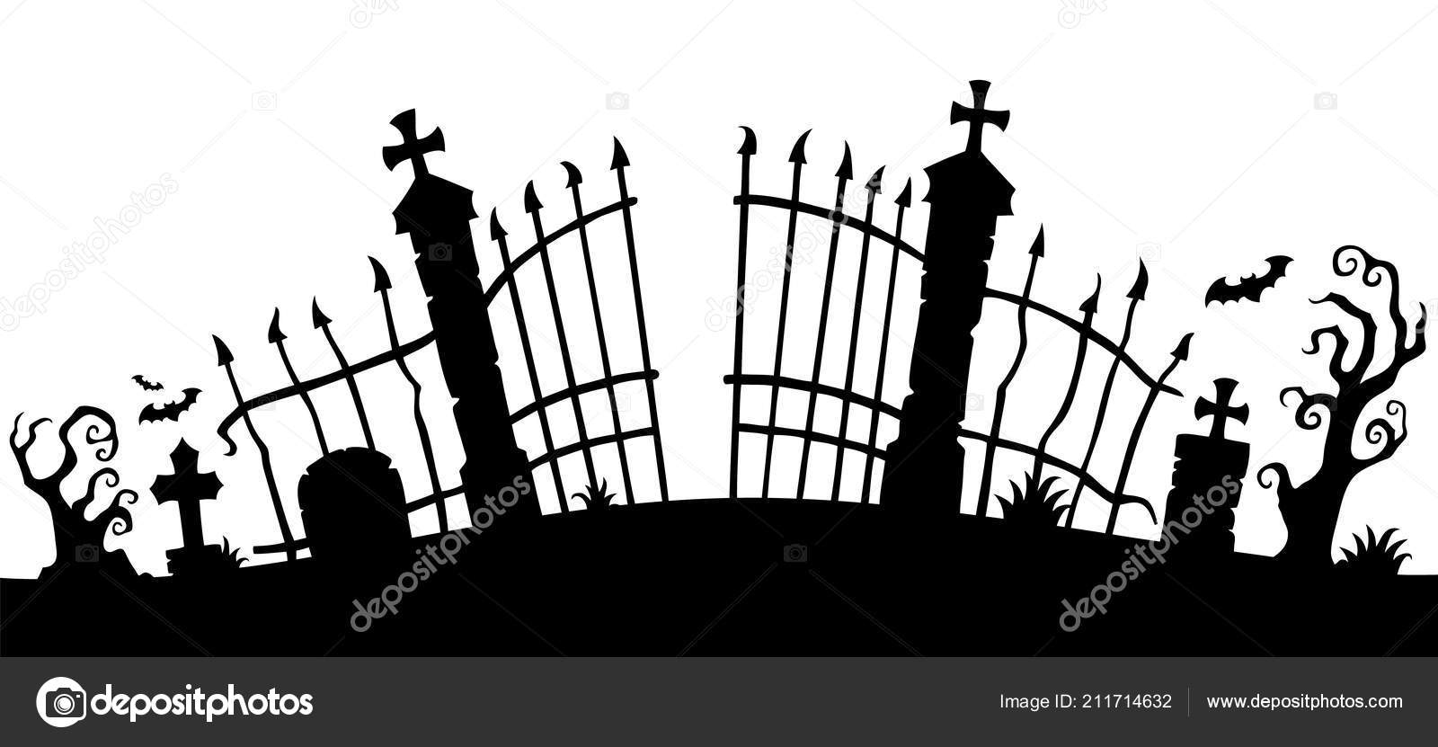 Cemetery Gate Silhouette Theme Eps10 Vector Illustration Stock Vector