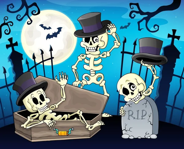 Σκελετοί Κοντά Στην Πύλη Νεκροταφείο Eps10 Διανυσματική Απεικόνιση — Διανυσματικό Αρχείο
