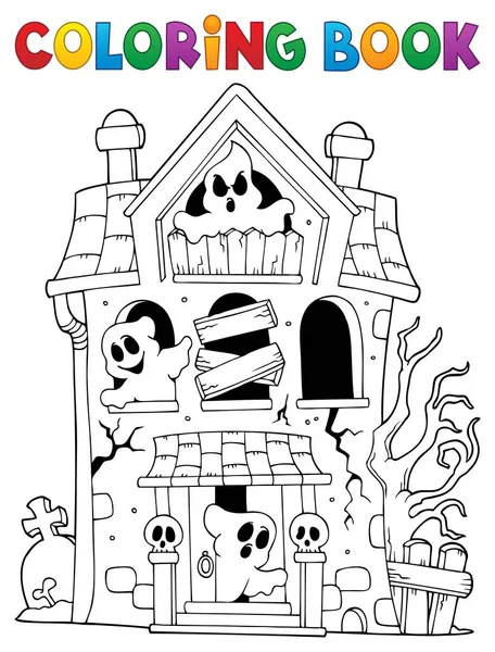 Livro Para Colorir Casa Assombrada Com Fantasmas Eps10 Ilustração Vetorial —  Vetores de Stock