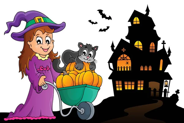 Niedliche Hexe Und Katze Halloween Bild Eps10 Vektor Illustration — Stockvektor