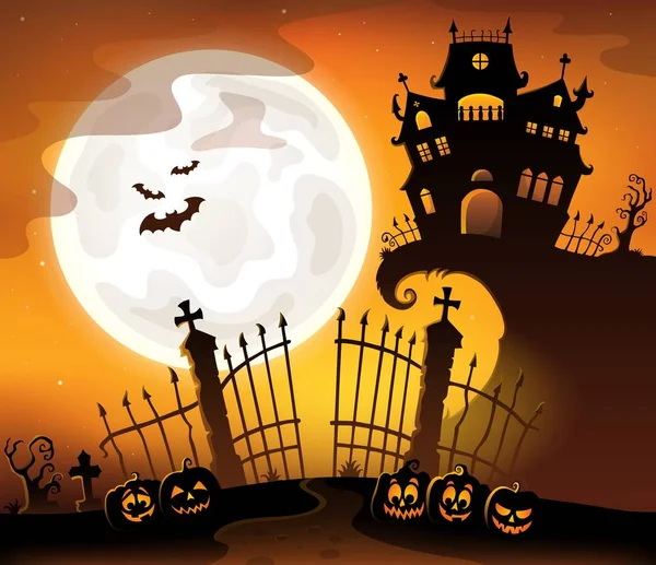 Halloween Casa Silhouette Tema Eps10 Vettoriale Illustrazione — Vettoriale Stock