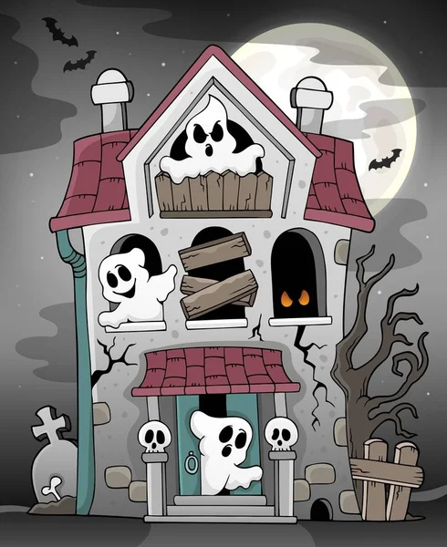Casa Assombrada Com Fantasmas Tema Eps10 Ilustração Vetorial — Vetor de Stock