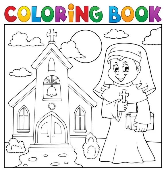 Coloring Book Happy Nun Topic Eps10 Vector Illustration — Stock Vector