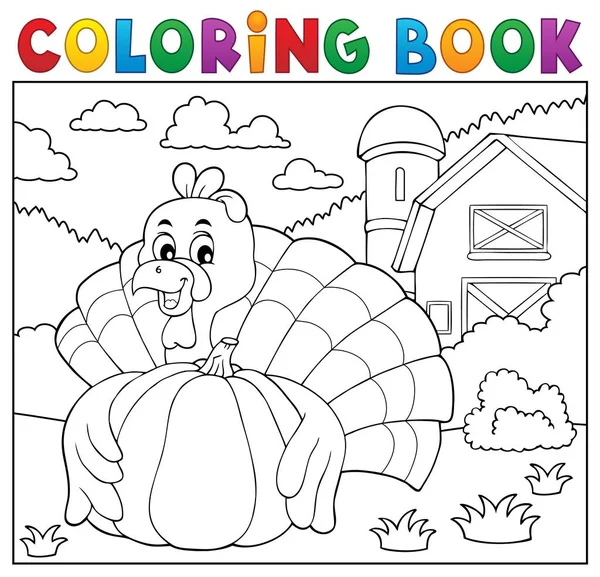 Libro Colorare Tacchino Uccello Zucca Eps10 Vettoriale Illustrazione — Vettoriale Stock