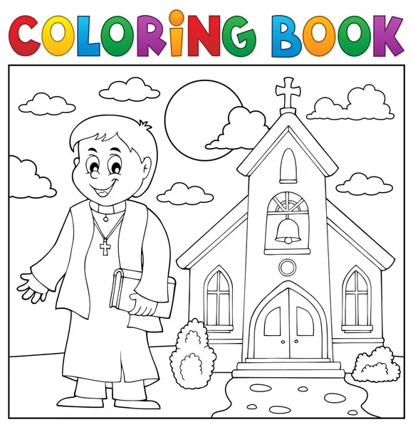 Coloring Book Young Priest Topic Eps10 Vector Illustration — Stock Vector