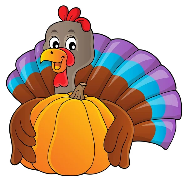 Turkey Bird Holding Pumpkin Theme Eps10 Vector Illustration — Stock Vector