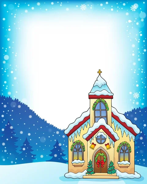 Navidad Iglesia Edificio Tema Marco Eps10 Vector Ilustración — Vector de stock