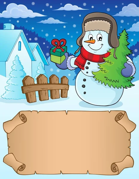 小さな羊皮紙とクリスマス雪だるま1 Eps10ベクトルイラスト — ストックベクタ
