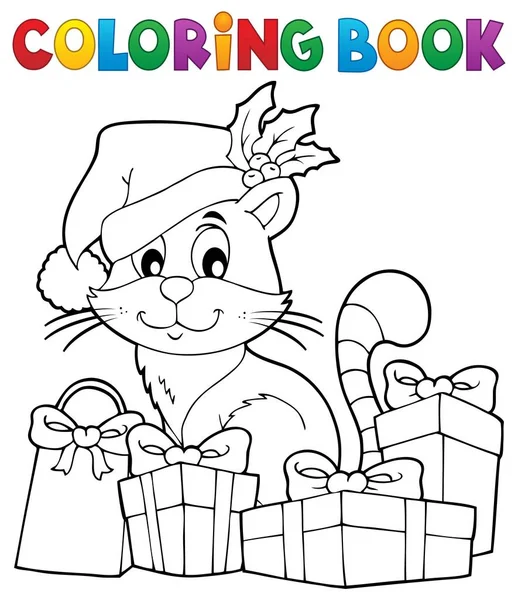 Coloring Book Christmas Cat Theme Eps10 Vector Illustration — Stock Vector