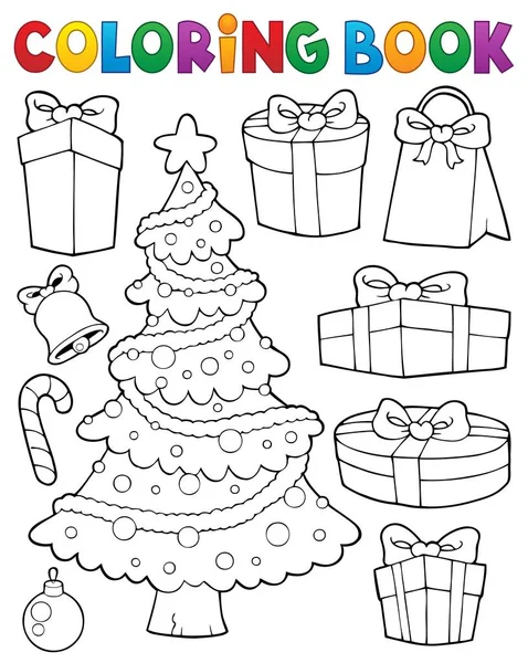 Coloring Book Christmas Tree Gifts Eps10 Vector Illustration — Stock Vector