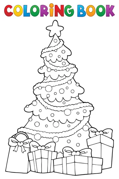 Libro Para Colorear Árbol Navidad Regalos Eps10 Vector Ilustración — Vector de stock