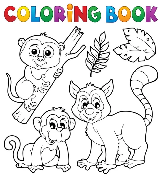 Colorir Primatas Livros Macacos Eps10 Ilustração Vetorial — Vetor de Stock