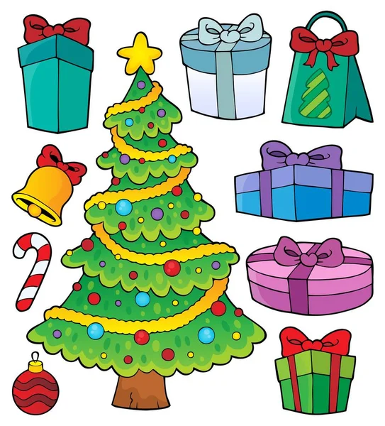 圣诞树和礼物主题集1 7月10日矢量插图 — 图库矢量图片