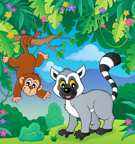 Lemur Macaco Imagem Selva Eps10 Ilustração Vetorial —  Vetores de Stock