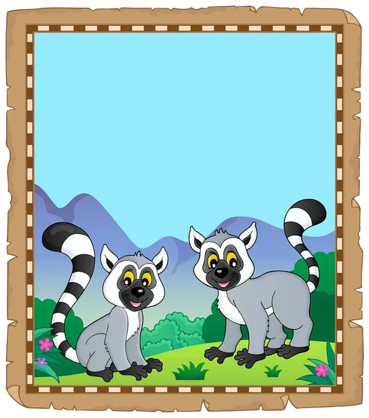 Parchment Two Happy Lemurs Eps10 Vector Illustration — Stock Vector