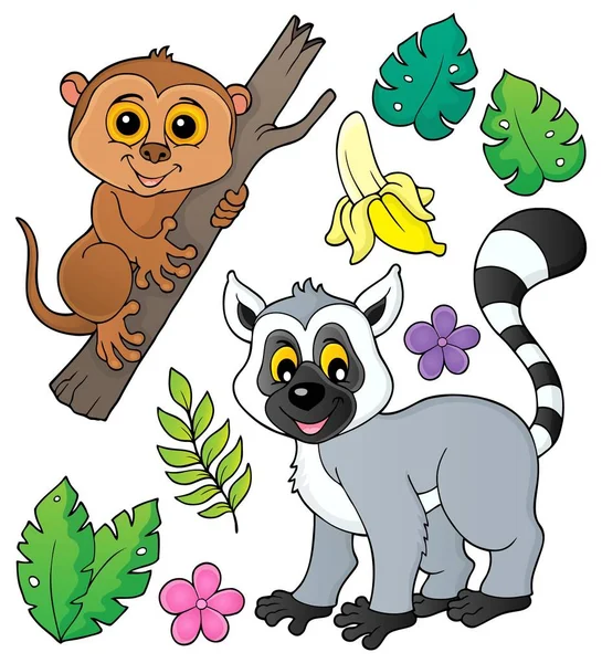 Set Tematico Tarsier Lemure Eps10 Illustrazione Vettoriale — Vettoriale Stock